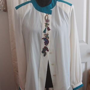 Koret White Blouse with Teal Details